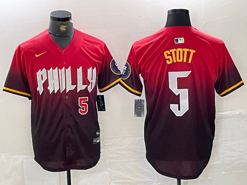 Men Philadelphia Phillies #5 Stott Red City Edition Nike 2024 MLB Jersey style 4->->MLB Jersey